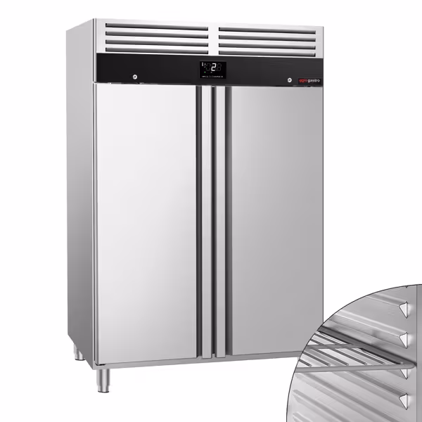 Koelkast RVS PREMIUM - GN 1/1 - GN 2/1 - 1372mm - 1017liter - tot +10°C - met 2 deuren - geforceerde koeling, LED‑verlichting, slot & omkeerbare deur
