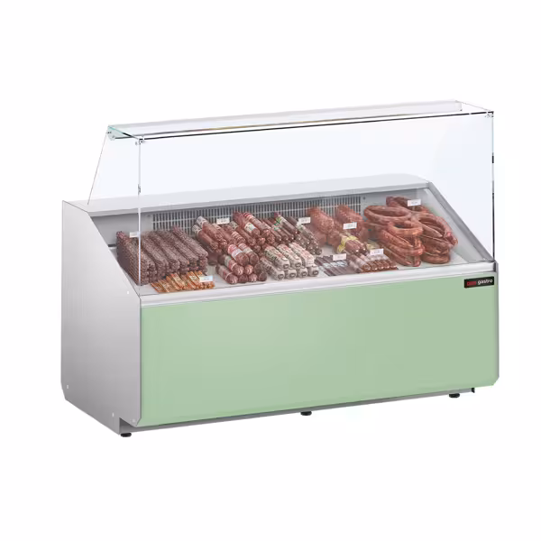 Banco gastronomia professionale - 1568x979mm - Statica - 324 L - Vetro dritto - Colore Grigio scuro - Pannello frontale Hellgrün