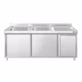 Lavello armadiato PREMIUM - in acciaio inox - 1800x600mm - con pattumiera - 2 vasche