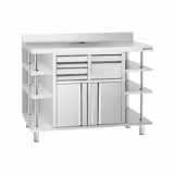 Arbeitsschrank - für Kaffeemaschine - 1500x600mm - mit Ausklopfer, 2 Schubladen, 2 Türen & Aufkantung