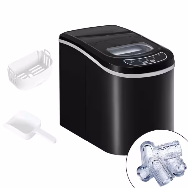 Máquina de gelo em cubos - cilindro oco - 12 kg/24 h - preto mate