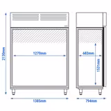 Bakkerij vrieskast RVS PREMIUM - EN 600x400 - 1385mm - 1240liter - tot -18°C tot -1°C - met 2 deuren - geforceerde koeling, LED‑verlichting & automatische ontdooiing