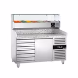 Commercial Pizza Prep Counter - Granite Top ECO - 1500x800mm - with 1 doors & 7 drawers - incl. refrigerated topping unit - 6x GN 1/3