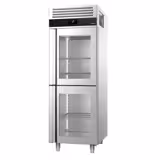 Upright Display Fridge Stainless steel PREMIUM - GN 2/1 - 700L - with 2 glass doors