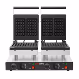 Wafelijzer - Dubbel - Handmatige temperatuurregeling - 4kW - Vorm: Brusselse wafel 6x4 - bakplaten met antiaanbaklaag (Teflon)
