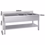 Chiuvetă din oțel inoxidabil ECO - cu polita - 2,0 m - 2 cuve în dreapta - L 60 x L 50 x P 30 cm