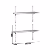 Mensola a parete in acciaio inox PREMIUM - 1400x300mm - con 2 ripiani