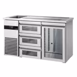Comptoir de bar réfrigéré PREMIUM - 1550x700mm - 1 porte vitrée & 3 tiroirs en verre