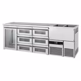 Comptoir de bar réfrigéré PREMIUM - 2500x700mm - 1 porte vitrée & 6 tiroirs en verre