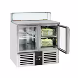 Commercial Saladette Counter PREMIUM - 900mm - 240L - 2 glass doors - with square glass canopy for 5 x GN 1/6