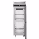 Armadio congelatore in acciaio inox PREMIUM - GN 2/1 - 700mm - 700L - fino a -20°C - con 2 mezze porte in vetro - professionale; ventilato; LED; Binari & Griglie portanti