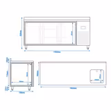 طاولة مبردة PREMIUM PLUS - 1960x700mm - 465 لتر - مع 1 حوض - مع 3 باب - حاجز خلفي