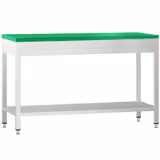 Stół roboczy ze stali nierdzewnej PREMIUM – 1400 x 600 mm – z podstawą – w zestawie z zieloną deską do krojenia