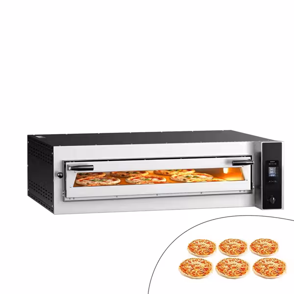 Elektrische pizzaoven (chamotte bakvloer) - 1340x920x380mm - 1 kamer - 1x6 pizza’s Ø35cm - tot 400°C - Digitaal - Stapelbaar