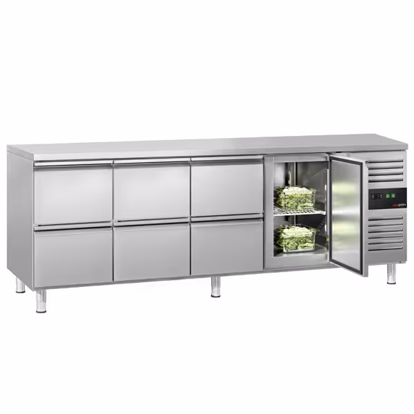 Balcão refrigerado ECO - 2230x700mm - 553L - 1 porta - 6 gavetas - GN 1/1 - -2 a +8°C