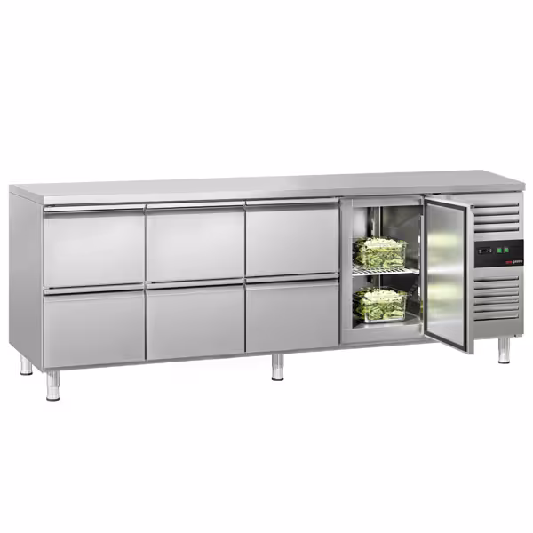 Commercial Counter Fridge ECO - 2230x700mm - with 1 door - 6 drawers - capacity 553 litres