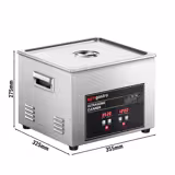 Commercial Ultrasonic Cleaner - 15L - 360W Ultrasonic Power - 40kHz - Digital - with Heater - Degas - with Drain Tap