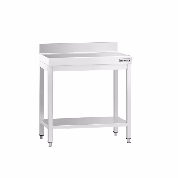 Tavolo da lavoro in acciaio inox PREMIUM - 600x600 mm - con ripiano inferiore e alzatina