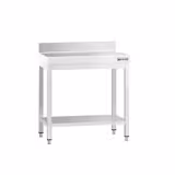 Nerezový pracovní stůl PREMIUM - 600x600 mm - se spodní policí & se zadním lemem & s vyztuženou pracovní deskou