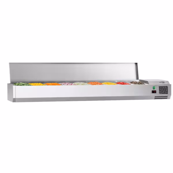Commercial Countertop Refrigerated GN Topping Rail ECO – 9x GN 1/3 - 2000×395 mm - Stainless lid - Black Front