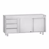 Ruostumattomasta teräksestä työkaappi ECO - 1800x700 mm - 3 vetolaatikkoa vasemmalla, liukuovet