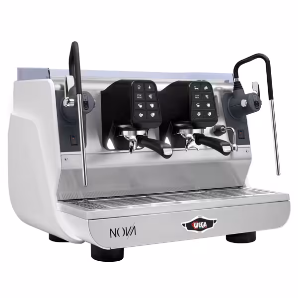 WEGA | Nova – Machine à café expresso – 2 groupes – 3,95 kW – avec 2 mousseurs à lait & eau chaude – tactile – Blanc