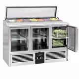 Commercial Saladette Counter PREMIUM - 1365mm - 248L - 3 glass doors - open top for 7 x GN 1/3 & glass lid