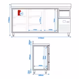 Bar- & Getränkekühltisch PREMIUM - 2130x600mm - mit 1 Tür, 6 Schubladen, Aufkantung & Ausklopfer für Kaffee