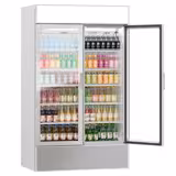 (2 pcs) Vitrine réfrigérée à boissons - 2400mm - 2400 L - porte vitrée sans cadre - 4 portes vitrées - avec caisson lumineux - éclairage LED - Gris - +1 à +10 °C