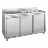 Dolaplı Yıkama Tezgahı  -1400x600mm - Çöp kutulu & 2 sağ evyeli