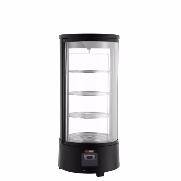 Vetrina pasticceria refrigerata - 73l - 503mm - Doppio vetro - vetro curvo - con 4 ripiani rotanti - LED interni - Nero