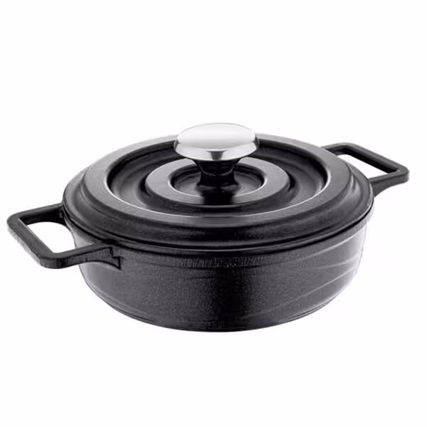 Mini Cast Aluminium Frying Pan - Ø 140mm - Height: 48mm - Non-stick - with cast lid - Black - suitable for all hob types including induction