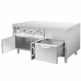 Tavolo armadiato da lavoro per distributore di succo con distributori di bicchieri monouso e vasca per ghiaccio - Acciaio inox AISI 304 - 1500x800mm