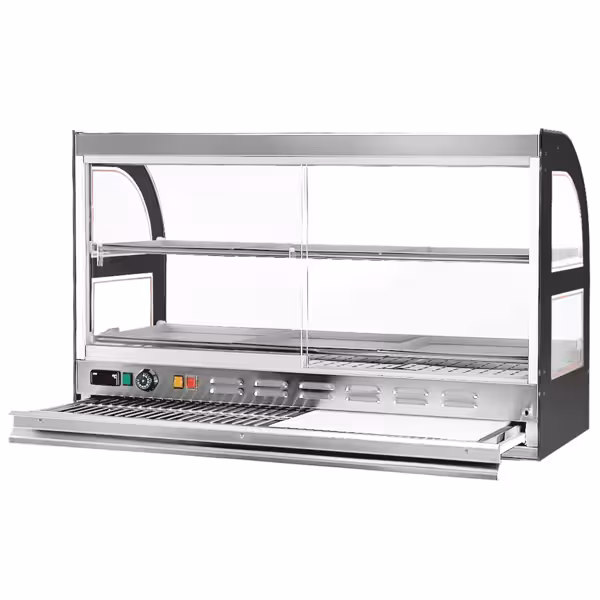 Warmhaltevitrine für Hähnchen - 1,8 kW - 2 Ablagen - mit ausziehbarem Schneidebrett