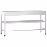 Mesa de trabajo de acero inox.  PREMIUM 2,0 m - con estante intermedio y travesaños bajos