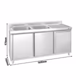 Lavello armadiato PREMIUM - in acciaio inox - 1600x700mm - con pattumiera - 2 vasche