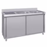 Dřezová skříňka ECO - z nerezové oceli- 1,6 m - 2 dřezy vpravo - D 40 x 50 x H 25 cm