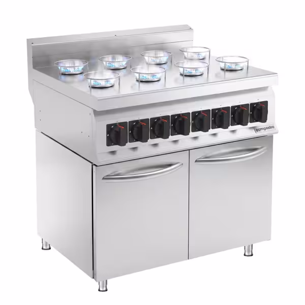 Cuisinière à gaz Künefe - 22 kW - 8 brûleurs - incl. soubassement avec 2 portes