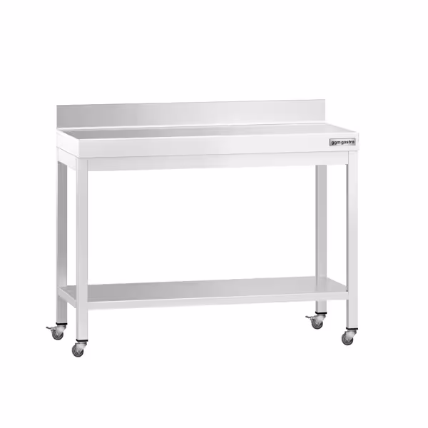 PREMIUM stainless steel workbench - 1000x800mm - with base shelf, upstand & castors
