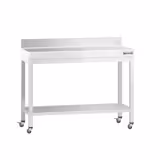 Edelstahl Arbeitstisch PREMIUM - 1000x800mm - mit Grundboden, Aufkantung & Rollen