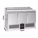Saladette PREMIUM - 1365mm - 3 Türen - mit Einlass für 7x GN 1/3 & Glasdeckel