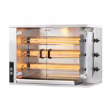 شواية دجاج غاز دوّارة تجارية - باب زجاجي مقاوم للحرارة - 14.10 kW - مع 3 أسياخ - بسعة حتى 15 دجاجة