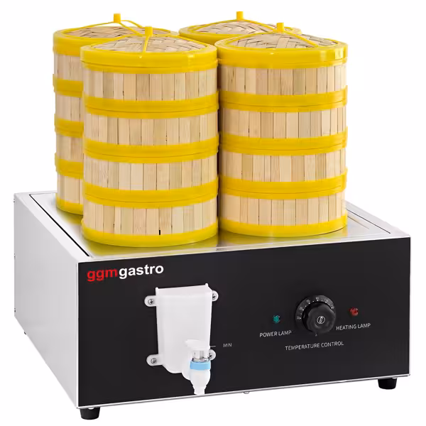 Commercial Dim Sum & Dumpling Steamer - 2.5kW - Manual - incl. 16 Bamboo Baskets & 4 Lids