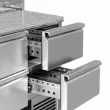 Commercial Saladette Counter PREMIUM - 903mm - 240L - 4 drawers - open top for 5 x GN 1/6 & stainless steel hinged lid