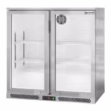 Barová lednice - 900 mm - 220 litrů - s 2 skleněnými křídlovými dveřmi - nerez
