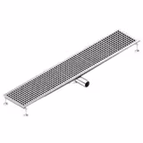 Stainless Steel Channel Drain - AISI 304 - 1650x300mm - low-profile - side outlet - Ø70mm - removable grate