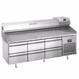 Commercial Pizza Prep Counter - Granite Top PREMIUM PLUS - 1980x700mm - with 0 doors & 6 dough drawers - incl. refrigerated topping unit - 9x GN 1/4