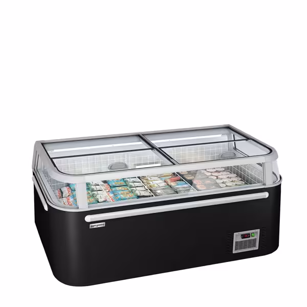Commercial supermarket freezer island end unit - 1850 mm - 523 litres - with 2 sliding doors - black