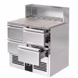 Mesa saladette refrigerada PREMIUM - 903mm - 240L - 4 cajones - con tapa de acero inoxidable para 5x GN 1/6 - Para ES