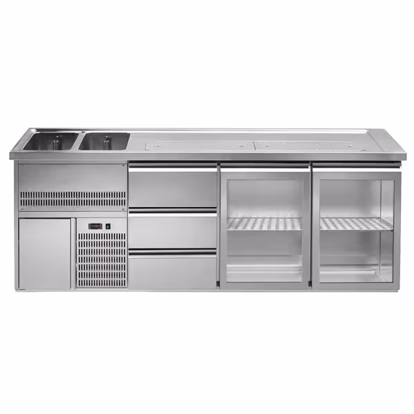 منضدة البار PREMIUM PLUS - 2500x700mm - 2 أبواب زجاجية & 3 أدراج